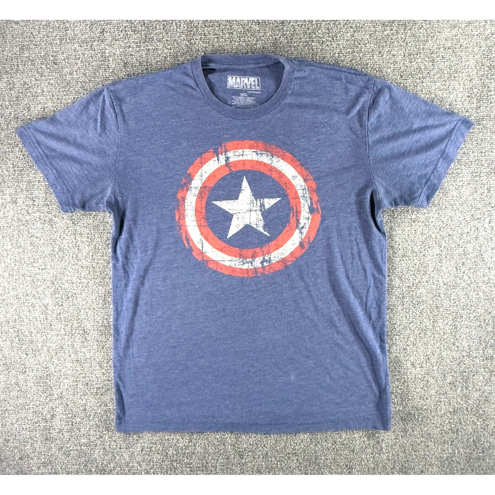 Marvel Captain America Shield Graphic T-Shirt Mens Medium Blue Distressed